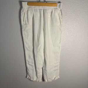 Rachel Roy White Linen Ankle Pant Pockets Elastic Waist Casual Relaxed Size L